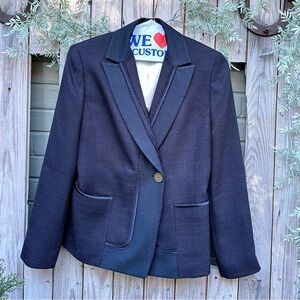 T Tahari Navy Blue Blazer One Button Fitted Sz 2